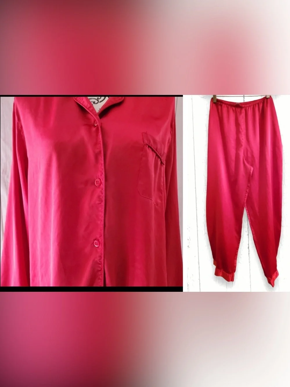 Vintage Victoria's Secret Red Satin Pajamas 2 piece set